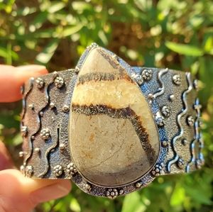 New Septarian (Dragon Stone) 925 Silver Cuff Bracelet.